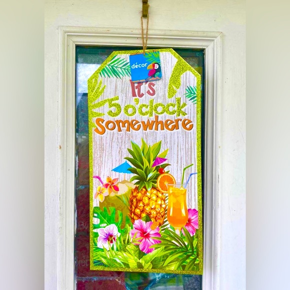 Insegna Da Bar Divertente Its 5 O'Clock Somewhere - Cartello In Metallo Vintage 40x10 Cm - Regalo Uomo Originale